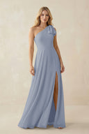 Ruffled One Shoulder Chiffon Bridesmaid Dress With Slit in Twilight - SHE IS ME BRIDESMAID DRESSES