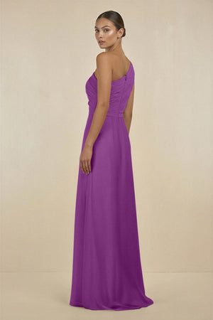 Ruffled One - Shoulder Pleated Sheath Bridesmaid Dress in Amethyst - SHE IS ME Bridesmaid Dresses