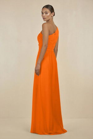 Ruffled One - Shoulder Pleated Sheath Bridesmaid Dress in Cinnamon - SHE IS ME Bridesmaid Dresses
