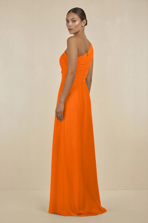 Ruffled One - Shoulder Pleated Sheath Bridesmaid Dress in Cinnamon - SHE IS ME Bridesmaid Dresses