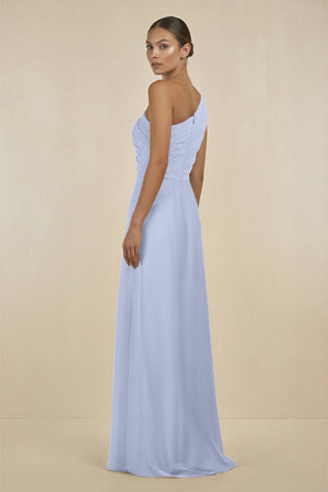 Ruffled One - Shoulder Pleated Sheath Bridesmaid Dress in Ice - SHE IS ME Bridesmaid Dresses