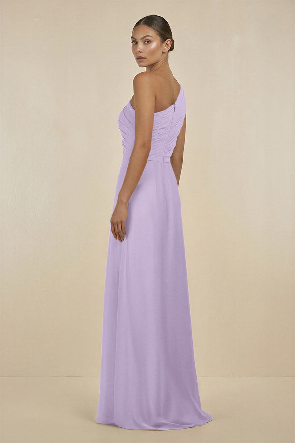 Ruffled One - Shoulder Pleated Sheath Bridesmaid Dress in Lavender - SHE IS ME Bridesmaid Dresses