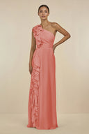 Ruffled One - Shoulder Pleated Sheath Bridesmaid Dress in Mulberry - SHE IS ME Bridesmaid Dresses