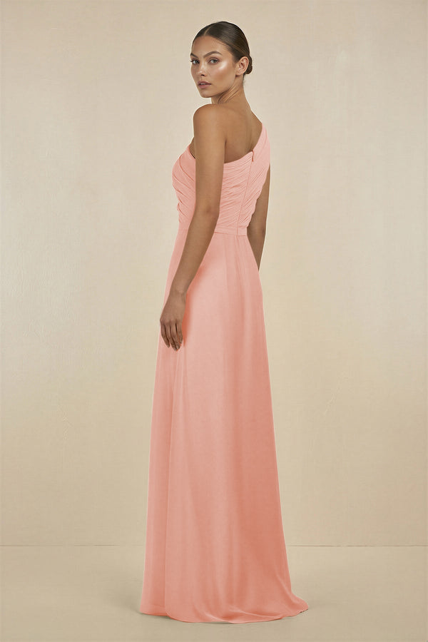 Ruffled One - Shoulder Pleated Sheath Bridesmaid Dress in Rose Petal - SHE IS ME Bridesmaid Dresses
