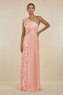 Ruffled One - Shoulder Pleated Sheath Bridesmaid Dress in Rose Petal - SHE IS ME Bridesmaid Dresses