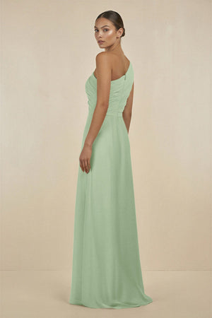 Ruffled One - Shoulder Pleated Sheath Bridesmaid Dress in Sage - SHE IS ME Bridesmaid Dresses