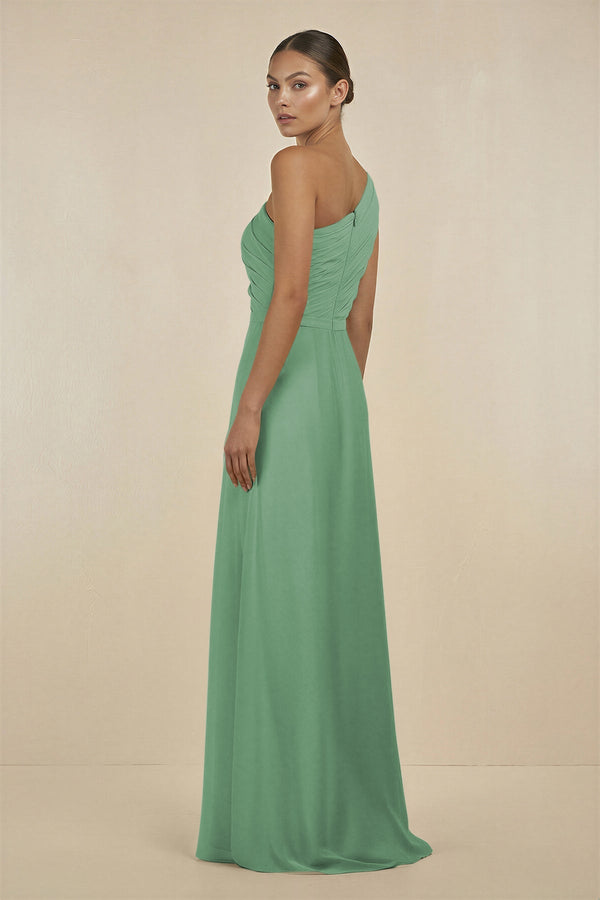 Ruffled One - Shoulder Pleated Sheath Bridesmaid Dress in Sea Glass - SHE IS ME Bridesmaid Dresses