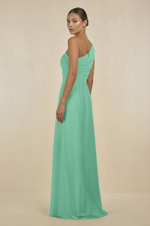 Ruffled One - Shoulder Pleated Sheath Bridesmaid Dress in Turquoise - SHE IS ME Bridesmaid Dresses