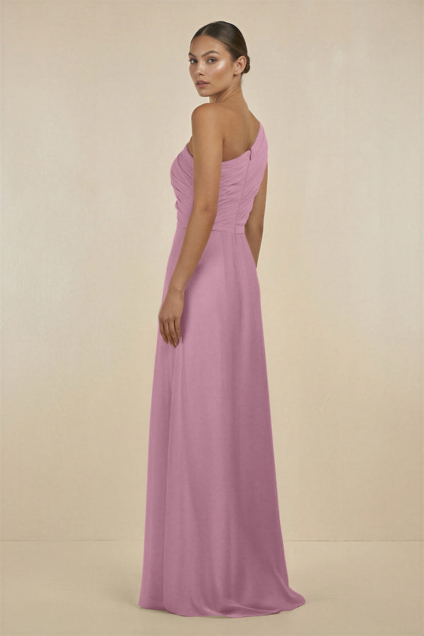 Ruffled One - Shoulder Pleated Sheath Bridesmaid Dress in Vintage Mauve - SHE IS ME Bridesmaid Dresses