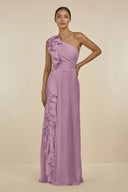 Ruffled One - Shoulder Pleated Sheath Bridesmaid Dress in Wisteria - SHE IS ME Bridesmaid Dresses