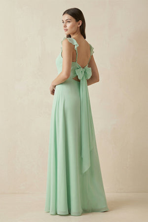 Ruffled Sleeve A - Line Chiffon Bridesmaid Dress - SHE IS ME Bridesmaid Dresses