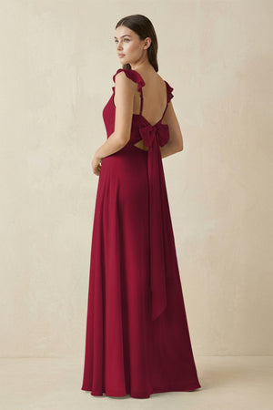Ruffled Sleeve A - Line Chiffon Bridesmaid Dress in Berry - KISS BRIDAL Bridesmaid Dresses