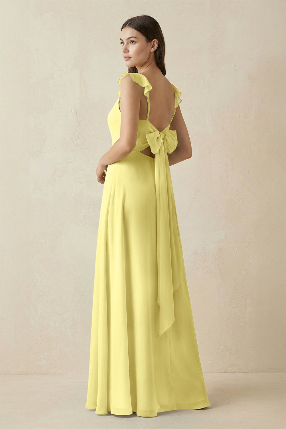 Ruffled Sleeve A - Line Chiffon Bridesmaid Dress in Buttercup - KISS BRIDAL Bridesmaid Dresses