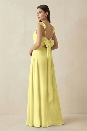 Ruffled Sleeve A - Line Chiffon Bridesmaid Dress in Buttercup - KISS BRIDAL Bridesmaid Dresses