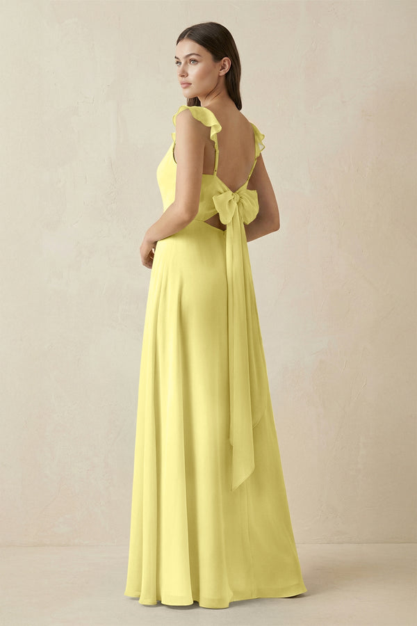 Ruffled Sleeve A - Line Chiffon Bridesmaid Dress in Buttercup - KISS BRIDAL Bridesmaid Dresses