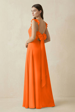 Ruffled Sleeve A - Line Chiffon Bridesmaid Dress in Cinnamon - KISS BRIDAL Bridesmaid Dresses