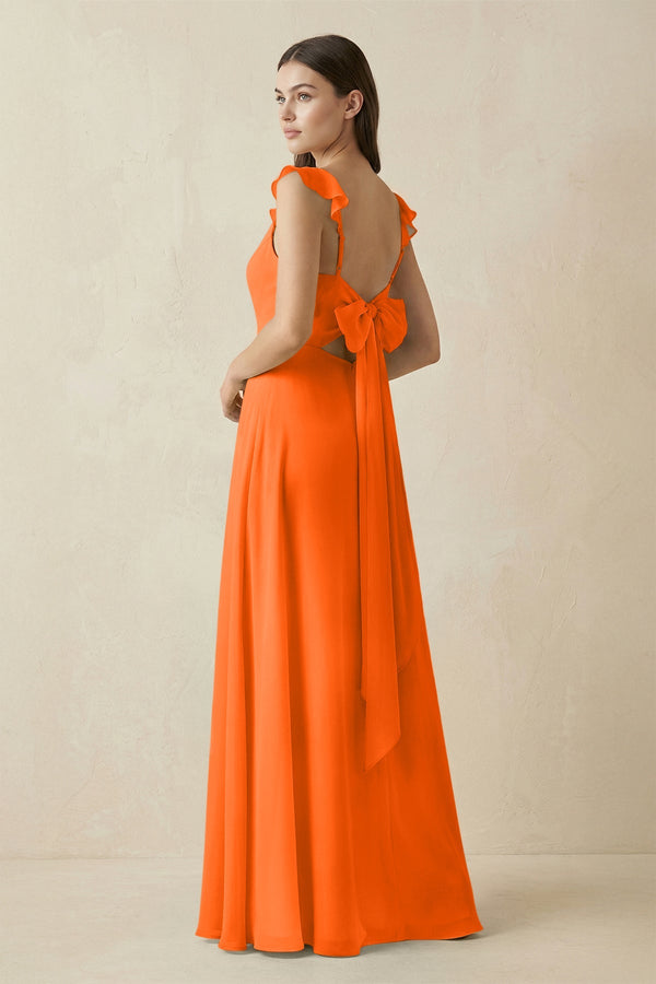 Ruffled Sleeve A - Line Chiffon Bridesmaid Dress in Cinnamon - KISS BRIDAL Bridesmaid Dresses