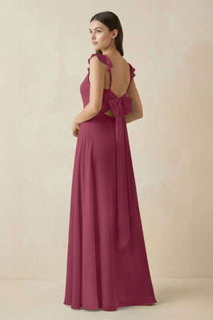 Ruffled Sleeve A - Line Chiffon Bridesmaid Dress in Desert Rose - KISS BRIDAL Bridesmaid Dresses