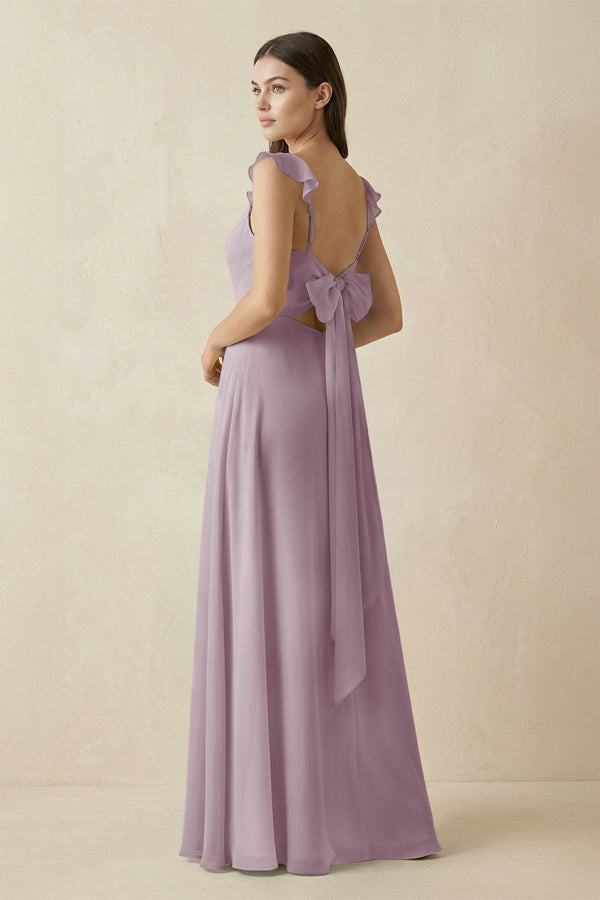 Ruffled Sleeve A - Line Chiffon Bridesmaid Dress in Dusk - SHE IS ME Bridesmaid Dresses