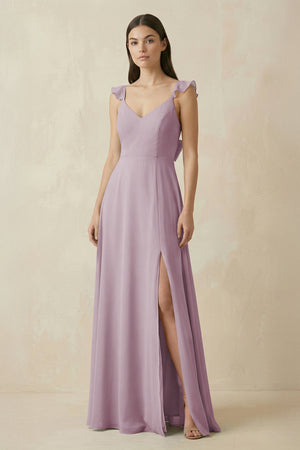 Ruffled Sleeve A - Line Chiffon Bridesmaid Dress in Dusk - SHE IS ME Bridesmaid Dresses