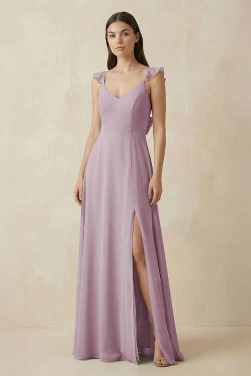 Ruffled Sleeve A - Line Chiffon Bridesmaid Dress in Dusk - SHE IS ME Bridesmaid Dresses