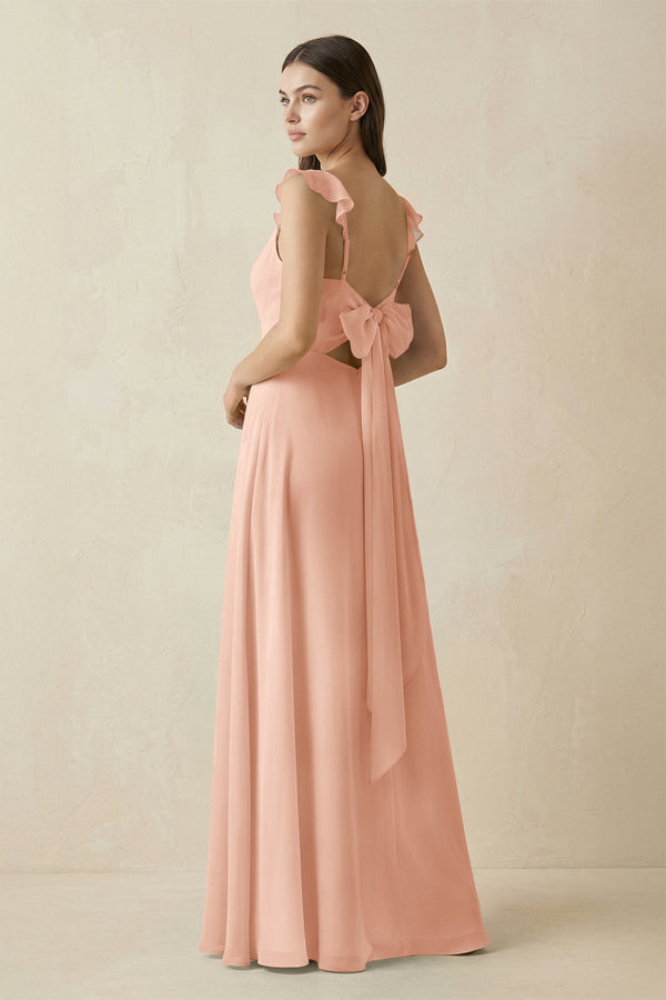 Ruffled Sleeve A - Line Chiffon Bridesmaid Dress in English Rose - KISS BRIDAL Bridesmaid Dresses