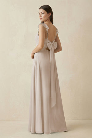 Ruffled Sleeve A - Line Chiffon Bridesmaid Dress in Frost - KISS BRIDAL Bridesmaid Dresses