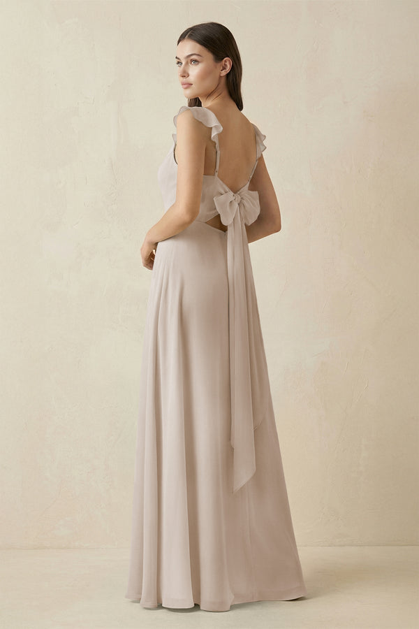 Ruffled Sleeve A - Line Chiffon Bridesmaid Dress in Frost - KISS BRIDAL Bridesmaid Dresses