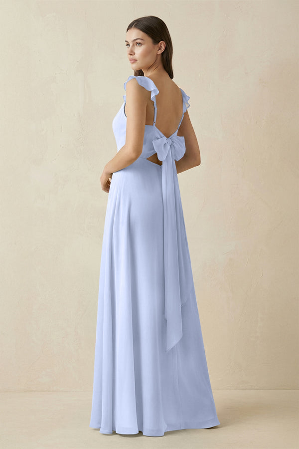 Ruffled Sleeve A - Line Chiffon Bridesmaid Dress in Ice - KISS BRIDAL Bridesmaid Dresses