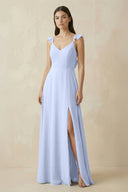 Ruffled Sleeve A - Line Chiffon Bridesmaid Dress in Ice - KISS BRIDAL Bridesmaid Dresses