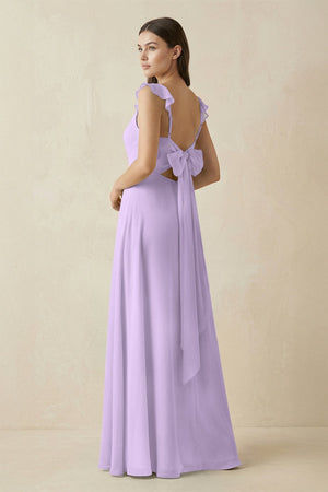 Ruffled Sleeve A - Line Chiffon Bridesmaid Dress in Lavender - KISS BRIDAL Bridesmaid Dresses