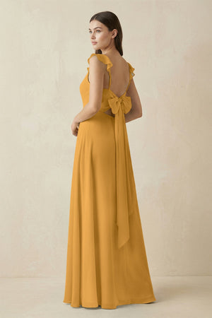 Ruffled Sleeve A - Line Chiffon Bridesmaid Dress in Marigold - KISS BRIDAL Bridesmaid Dresses