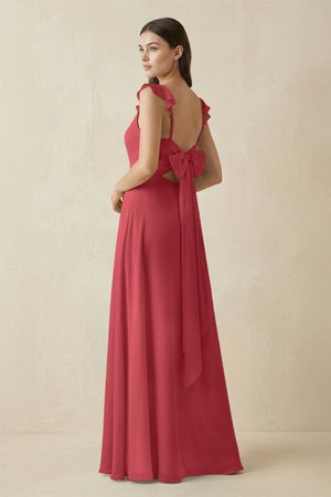 Ruffled Sleeve A - Line Chiffon Bridesmaid Dress in Merlot - KISS BRIDAL Bridesmaid Dresses