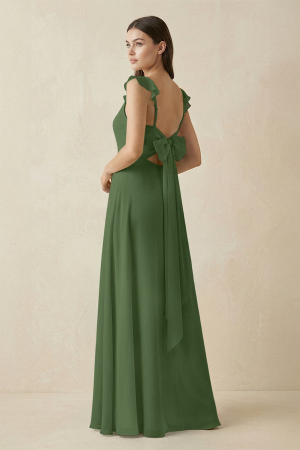 Ruffled Sleeve A - Line Chiffon Bridesmaid Dress in Moss - KISS BRIDAL Bridesmaid Dresses