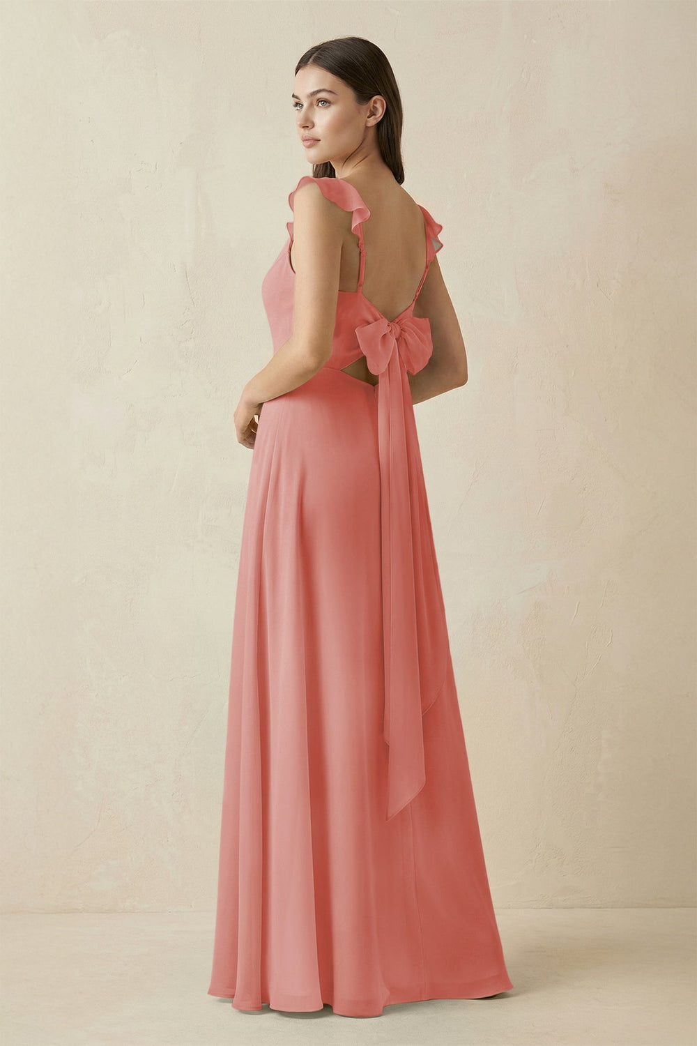 Ruffled Sleeve A - Line Chiffon Bridesmaid Dress in Mulberry - KISS BRIDAL Bridesmaid Dresses
