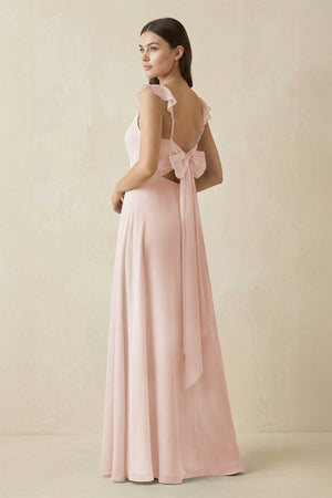 Ruffled Sleeve A - Line Chiffon Bridesmaid Dress in Pale Blush - KISS BRIDAL Bridesmaid Dresses