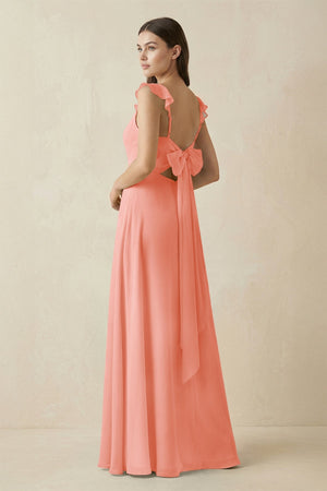 Ruffled Sleeve A - Line Chiffon Bridesmaid Dress in Rosette - KISS BRIDAL Bridesmaid Dresses
