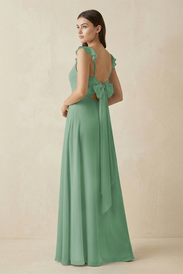 Ruffled Sleeve A - Line Chiffon Bridesmaid Dress in Sea Glass - SHE IS ME Bridesmaid Dresses