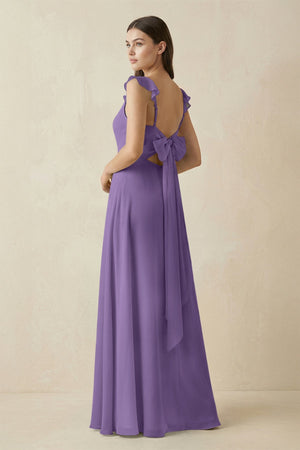 Ruffled Sleeve A - Line Chiffon Bridesmaid Dress in Tahiti - SHE IS ME Bridesmaid Dresses