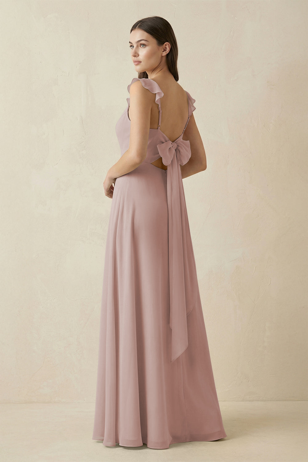 Ruffled Sleeve A-Line Chiffon Bridesmaid Dress in Toffee