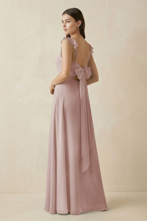 Ruffled Sleeve A - Line Chiffon Bridesmaid Dress in Toffee - KISS BRIDAL Bridesmaid Dresses