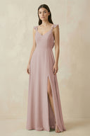 Ruffled Sleeve A-Line Chiffon Bridesmaid Dress in Toffee | KISSBRIDAL