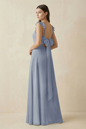 Ruffled Sleeve A - Line Chiffon Bridesmaid Dress in Twilight - KISS BRIDAL Bridesmaid Dresses