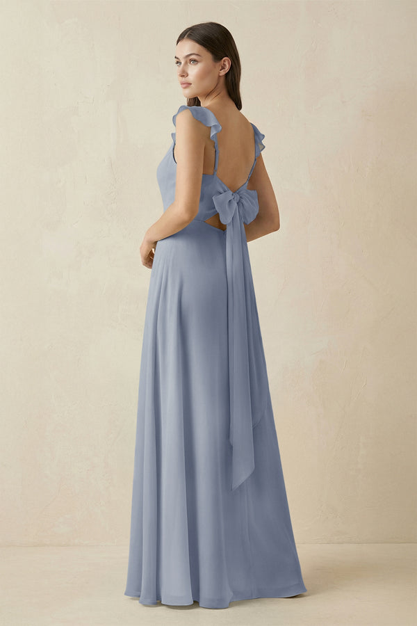Ruffled Sleeve A - Line Chiffon Bridesmaid Dress in Twilight - KISS BRIDAL Bridesmaid Dresses