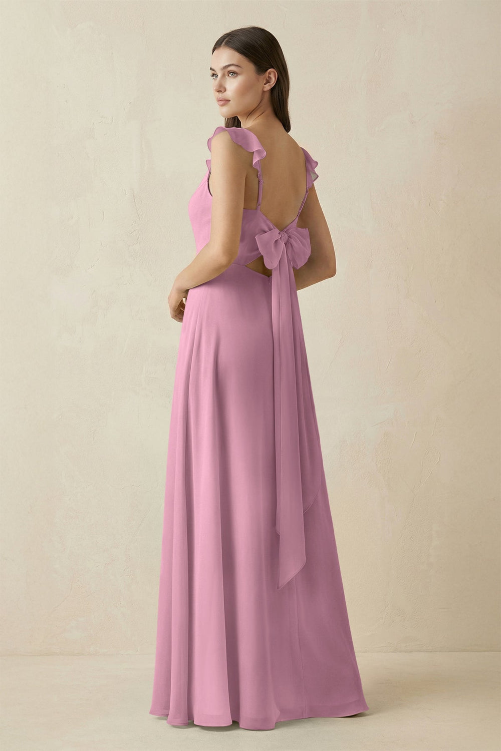 Ruffled Sleeve A - Line Chiffon Bridesmaid Dress in Vintage Mauve - KISS BRIDAL Bridesmaid Dresses