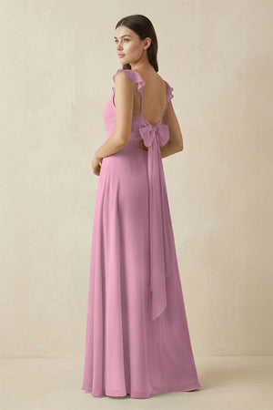 Ruffled Sleeve A - Line Chiffon Bridesmaid Dress in Vintage Mauve - KISS BRIDAL Bridesmaid Dresses