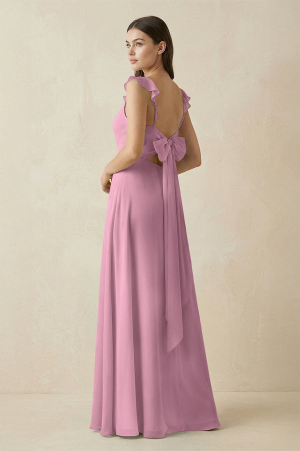 Ruffled Sleeve A - Line Chiffon Bridesmaid Dress in Vintage Mauve - KISS BRIDAL Bridesmaid Dresses