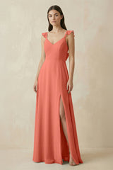 Ruffled Sleeve A - Line Chiffon Bridesmaid Dress in Wild Rose - KISS BRIDAL Bridesmaid Dresses