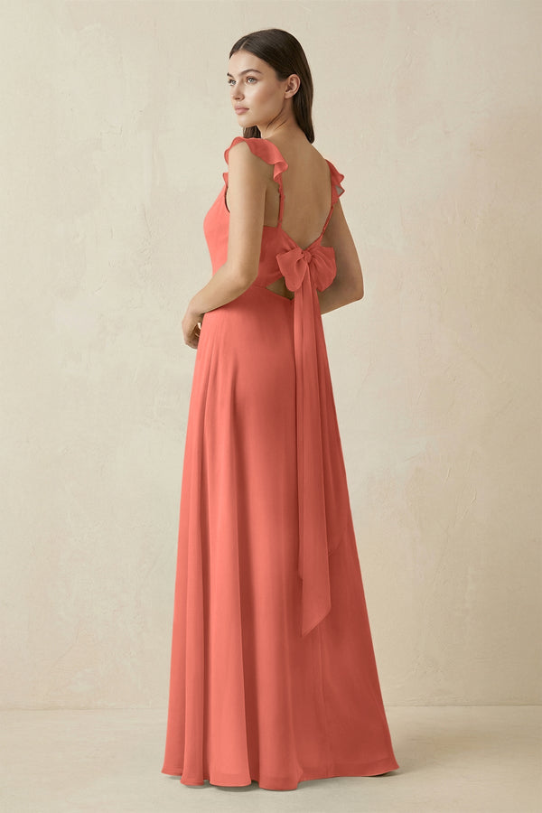 Ruffled Sleeve A - Line Chiffon Bridesmaid Dress in Wild Rose - KISS BRIDAL Bridesmaid Dresses