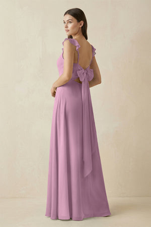 Ruffled Sleeve A - Line Chiffon Bridesmaid Dress in Wisteria - KISS BRIDAL Bridesmaid Dresses